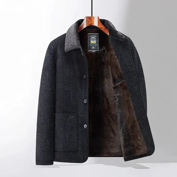 Men's mid-length classic fit coat with warm lining and refined button closure for timeless style