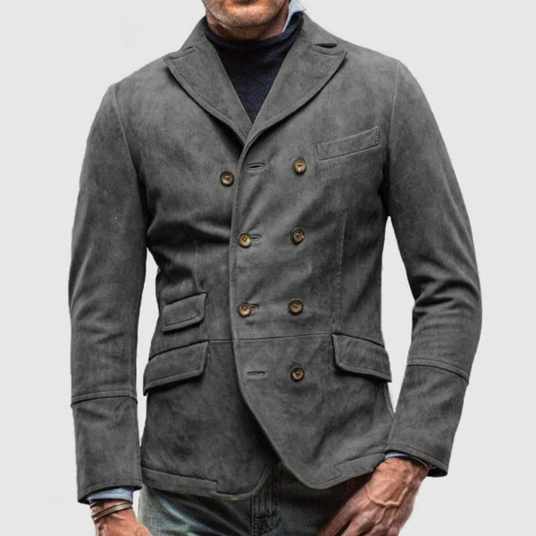 Men's slim fit double-breasted suede-like blazer urban style tailored contemporary silhouette