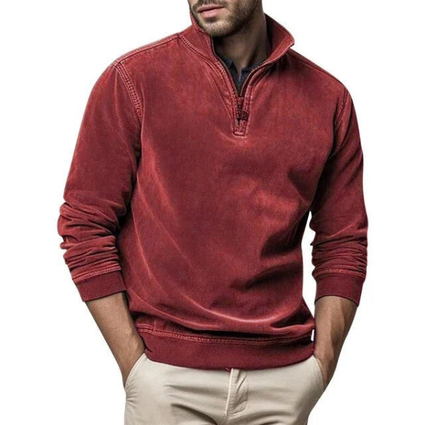 Men's gray quarter-zip fleece pullover regular fit with ribbed edges for everyday comfort