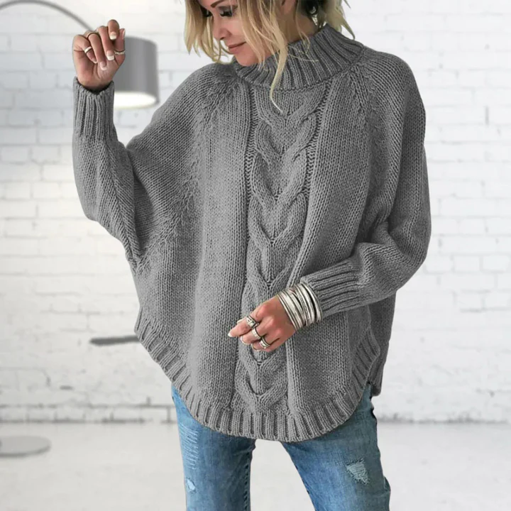 Women's wool blend oversized cable knit turtleneck pullover sweater in cozy autumn winter style
