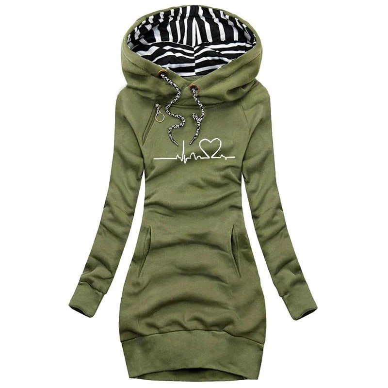 Women's slim-fit hoodie dress cotton blend long sleeve graphic print with pockets urban style