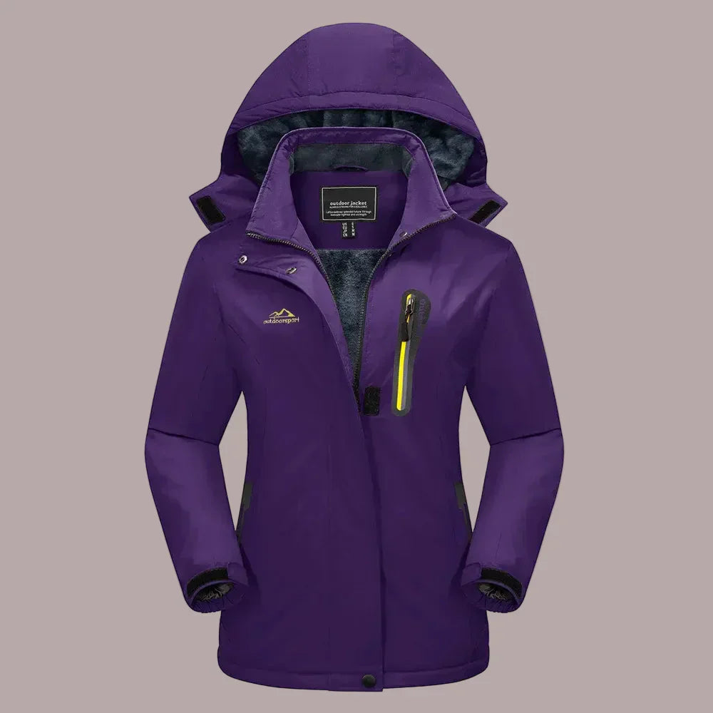 Women's water-resistant fleece-lined outdoor jacket in urban hiking style with wind-proof shell