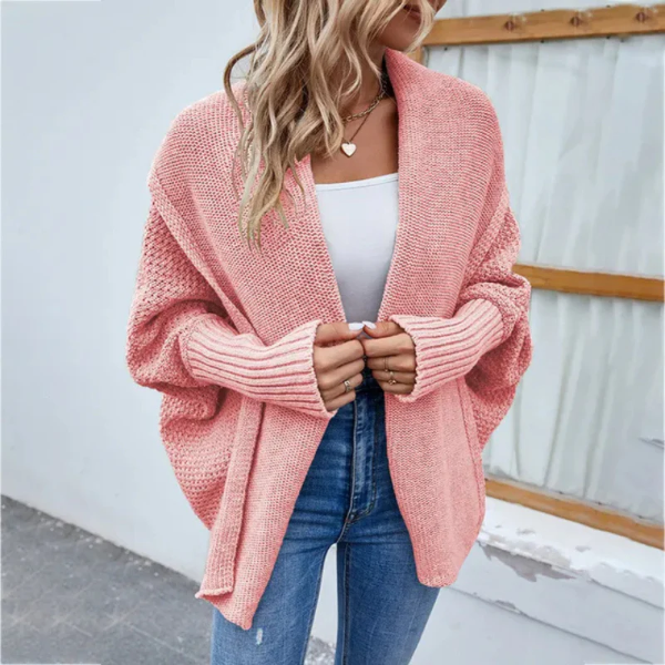 Women's oversized chunky knit cardigan open-front cozy layering piece in neutral tones