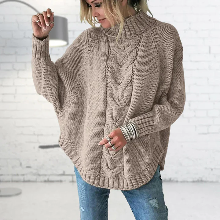 Women's wool blend oversized cable knit turtleneck pullover sweater, cozy chunky knit style