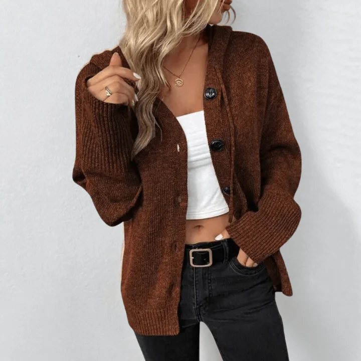 Women's relaxed-fit wool knit cardigan with button-front closure, cozy layering essential for everyday wear