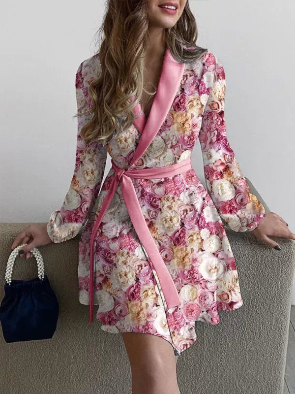 Women's long relaxed-fit lightweight cardigan with safari pattern and belted waist, breathable layering piece