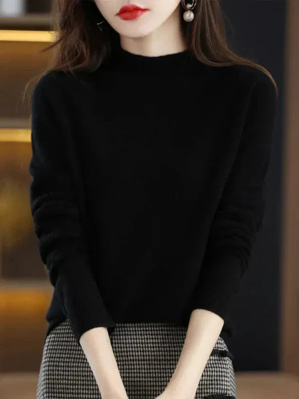 Women's wool blend pullover sweater, regular fit, long sleeve, ribbed crew neck, cozy warmth
