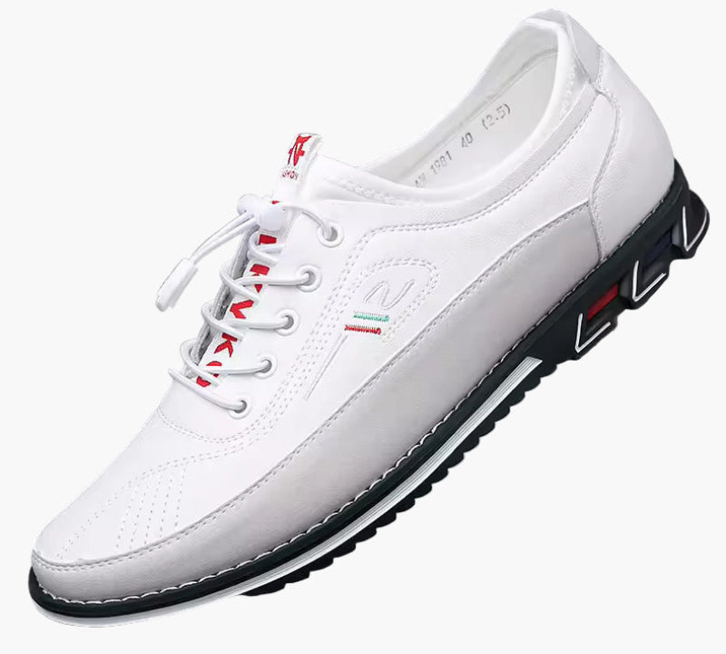 Men's lace-up casual shoes in neutral tones with ergonomic fit and quick-lacing system for office wear