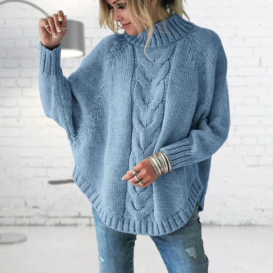 Women's wool blend oversized cable knit turtleneck pullover sweater, cozy chunky knit autumn winter style