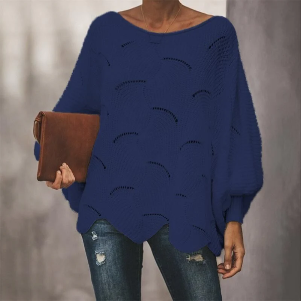 Women's relaxed wool blend sweater with batwing sleeves and open knit texture for effortless warmth