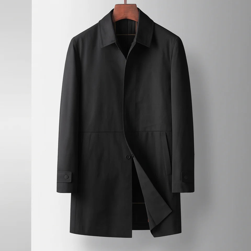 Beige lightweight trench coat windbreaker with classic silhouette and versatile layering design