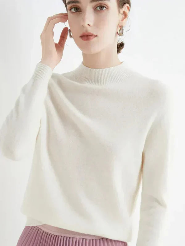 Women's wool blend knit sweater regular fit long sleeve ribbed round neck cozy essential