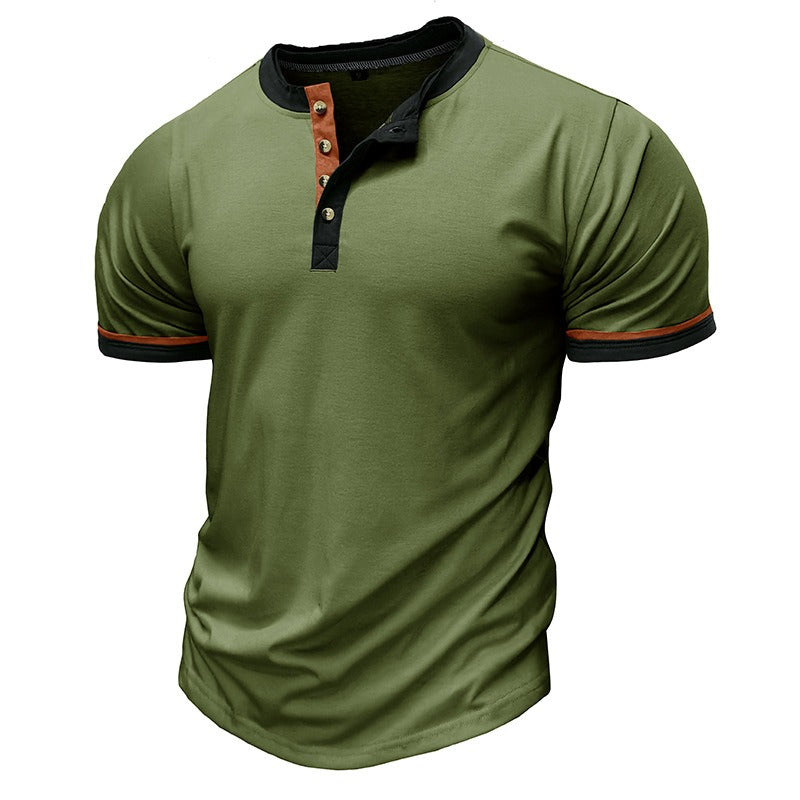 Men's regular fit short sleeve Henley tee with breathable fabric and contrast trim detailing
