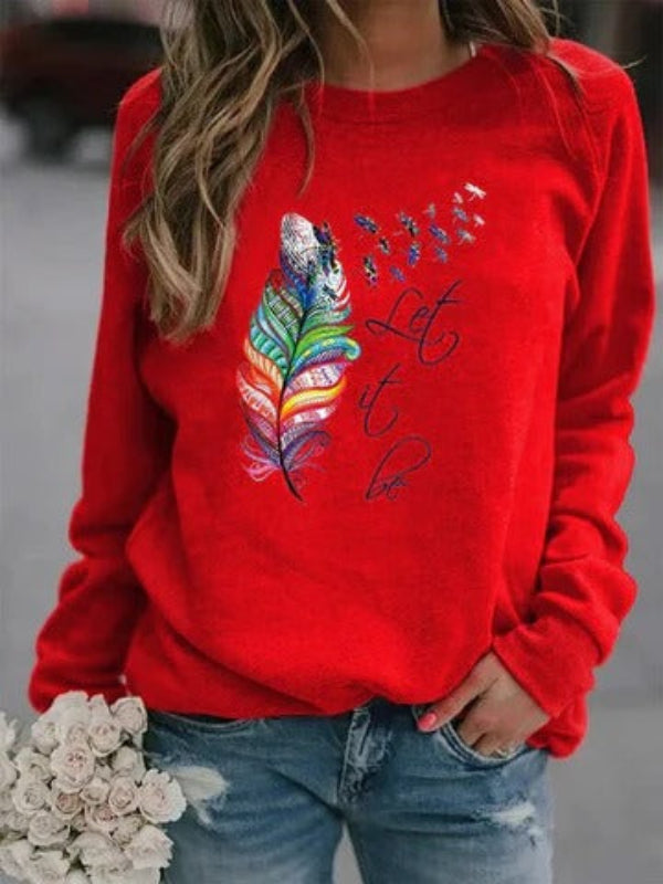 Women's relaxed fit pullover soft cotton-feel long-sleeve casual top versatile everyday wear