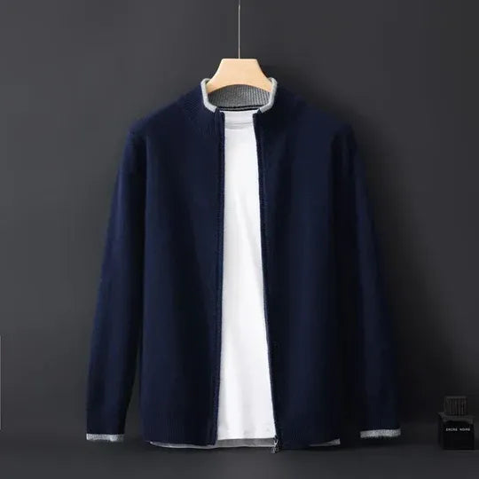 Men's charcoal wool zip jacket standard fit rib collar cuffs hip length everyday versatile