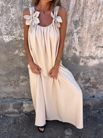 Women's floral maxi dress relaxed fit lightweight breathable fabric with shoulder floral detail