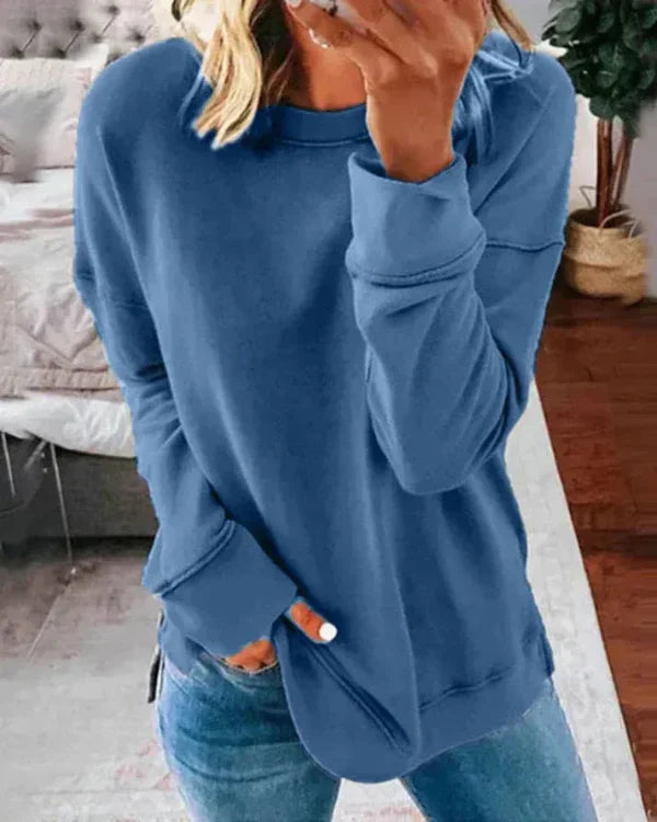 Women's relaxed fit crew neck sweatshirt soft cotton blend with ribbed hem everyday comfort