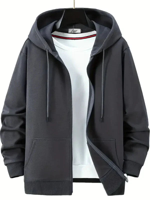 Men's full zip hoodie relaxed fit cotton blend with front pockets in casual everyday style
