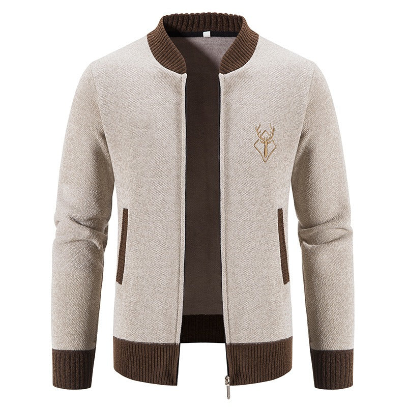 Men's wool blend knit sweatshirt relaxed fit with front zip closure, cozy casual style