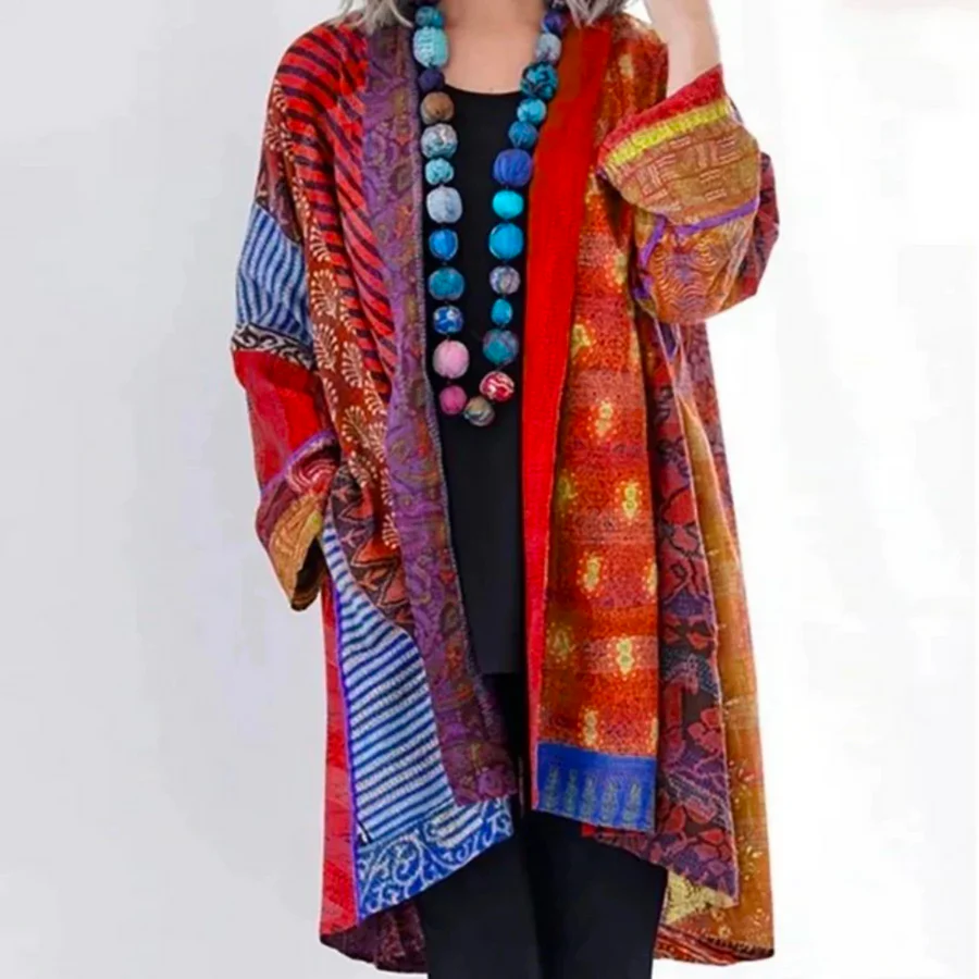 Women's oversized open-front wool cardigan in cozy knit, relaxed bohemian silhouette for layering