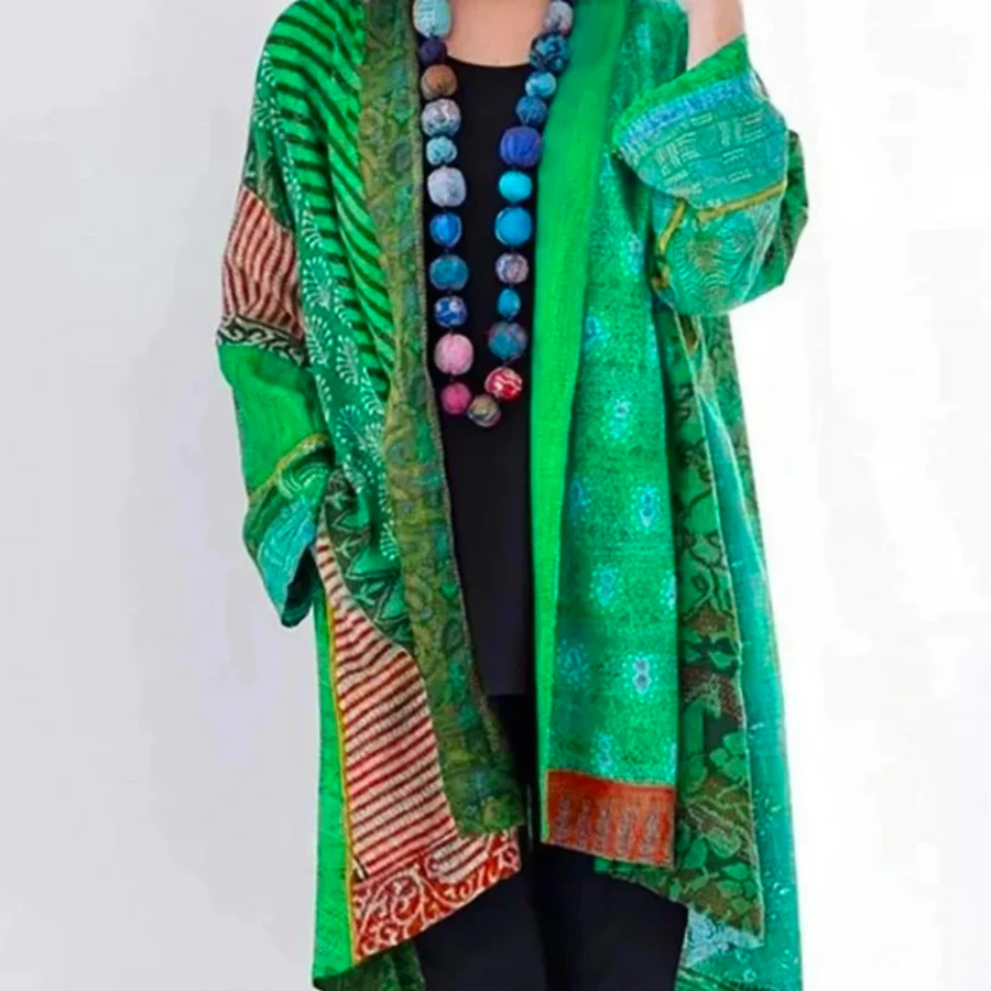 Women's oversized open-front wool knit cardigan in cozy relaxed bohemian style with draped silhouette