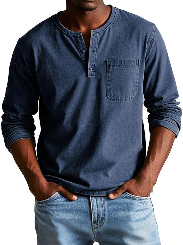 Men's classic fit long sleeve button-front shirt soft cotton feel chest pocket everyday comfort
