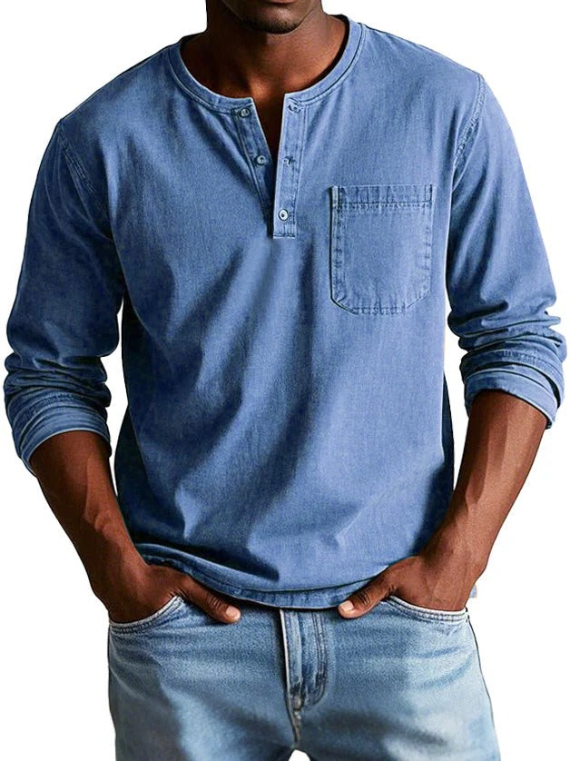Men's classic fit long sleeve button-front shirt soft cotton feel chest pocket everyday comfort