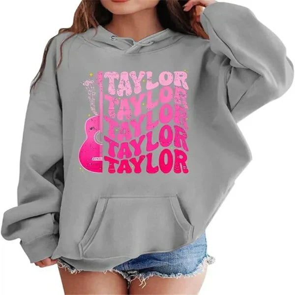 Women's oversized pullover hoodie in cotton-feel fabric with drop shoulders and front graphic print