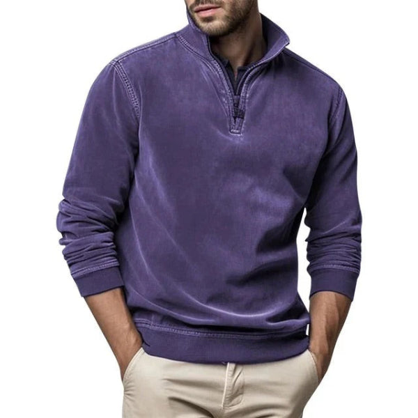 Men's gray fleece quarter-zip pullover regular fit with ribbed edges for everyday comfort