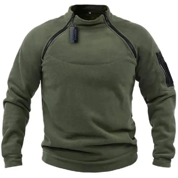 Men's gray fleece sweatshirt regular fit high collar utility pockets outdoor urban style