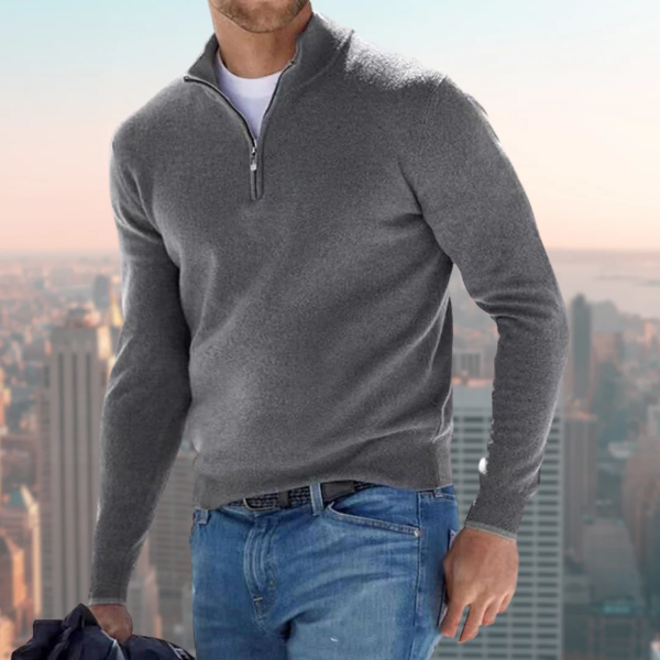 Men's gray breathable sweatshirt regular fit with quarter zip stand collar for everyday wear