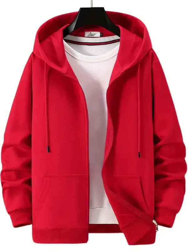 Men's gray zip-up hoodie relaxed fit soft cotton blend with drawstring hood casual wear