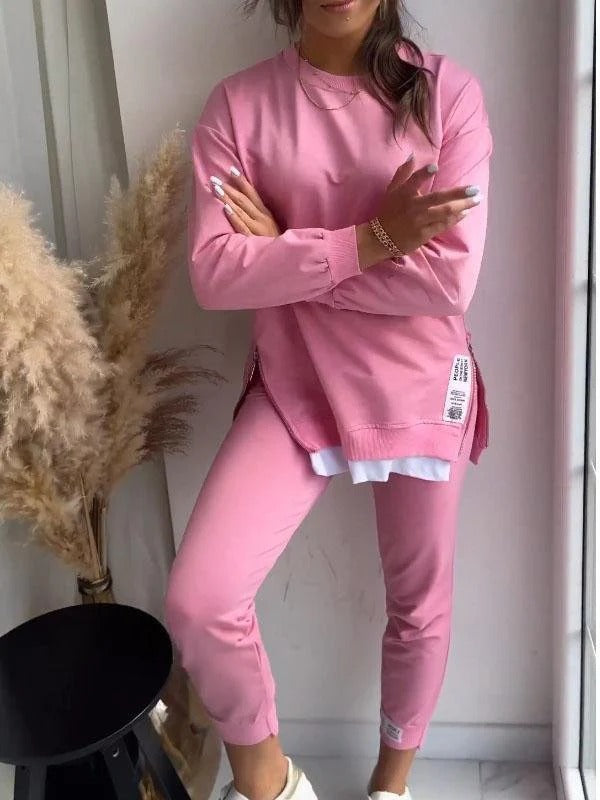 Women's cozy oversized sweatshirt and tapered jogger set cotton blend loungewear two-piece
