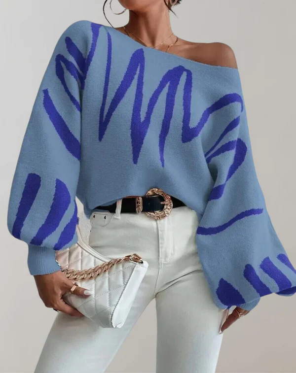Women's cropped off-shoulder knit top relaxed fit lantern sleeves casual chic style