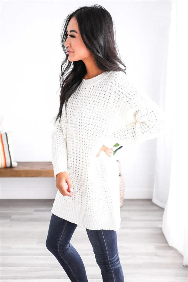 Women's oversized chunky knit sweater honeycomb texture ribbed edges cozy fall winter everyday style