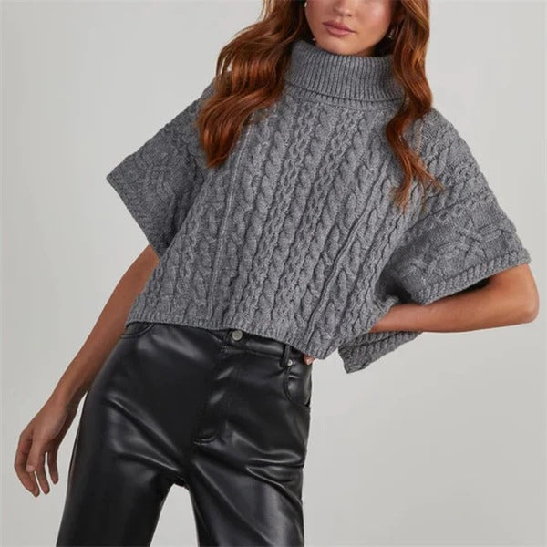 Women's oversized wool cable knit turtleneck pullover sweater, cozy relaxed fit for fashion-forward style