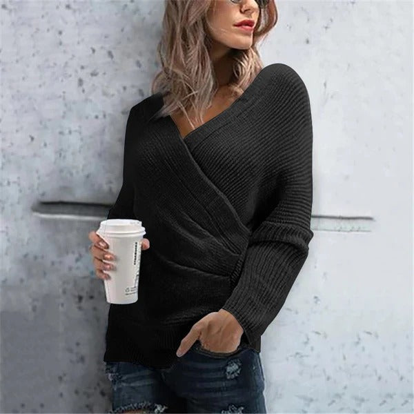 Women's relaxed fit ribbed knit V-neck wrap cardigan sweater cozy everyday chic layering piece