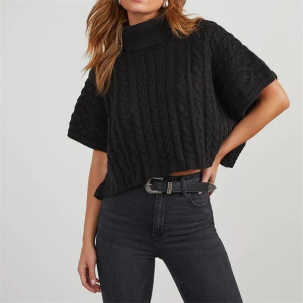 Women's oversized wool cable knit turtleneck pullover sweater, cozy relaxed silhouette for fashion-forward style