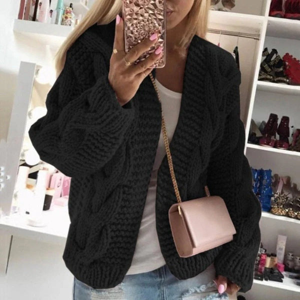Women's wool blend chunky knit open front cardigan with cable pattern structured silhouette for everyday wear
