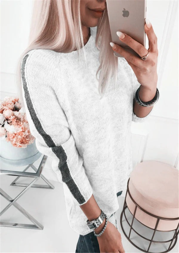 Women's loose-fit cotton blend knit sweater in neutral tones with relaxed silhouette for effortless style
