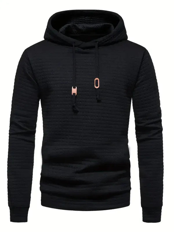 Men's quilted hoodie regular fit adjustable hood ribbed edges casual everyday comfort modern style