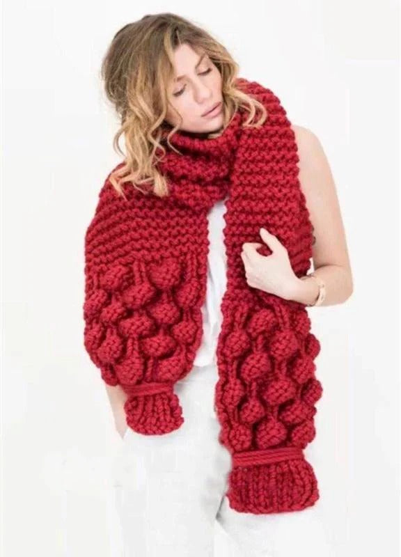 Women's oversized cable knit wool scarf warm cozy winter style heavy texture premium blend