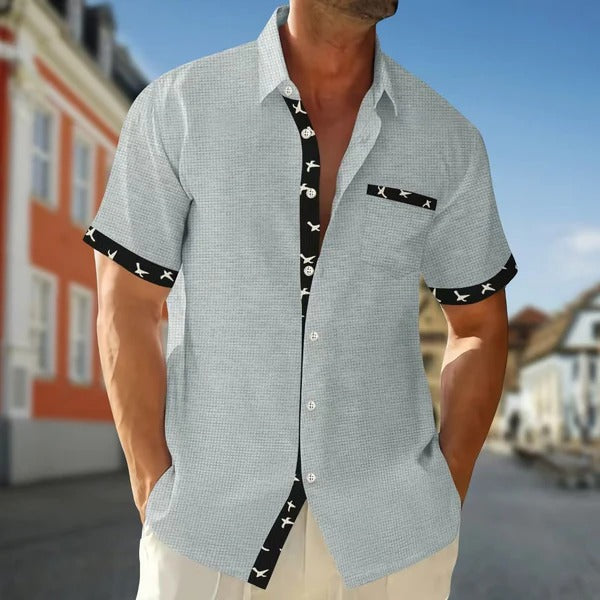 Men's regular fit short sleeve casual shirt cotton feel fabric with contrast details everyday style