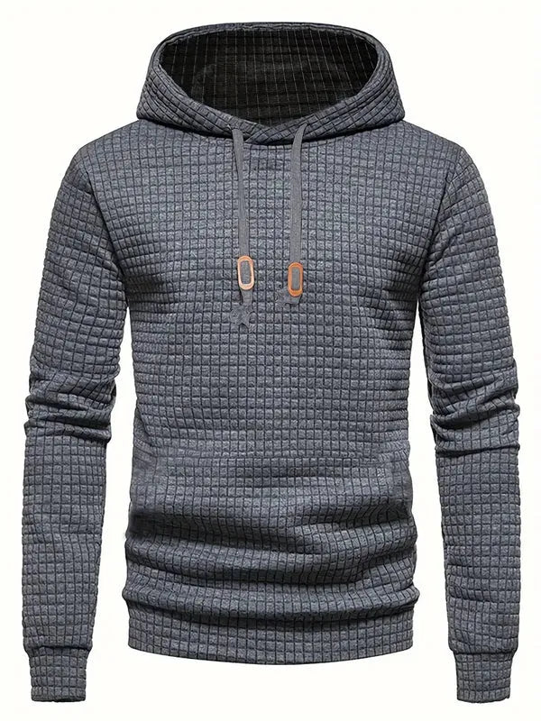 Men's quilted hoodie regular fit adjustable hood ribbed edges casual everyday comfort modern style