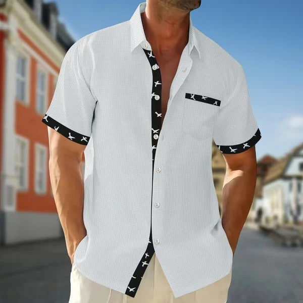 Men's regular fit short sleeve casual shirt cotton feel fabric with contrast details everyday style