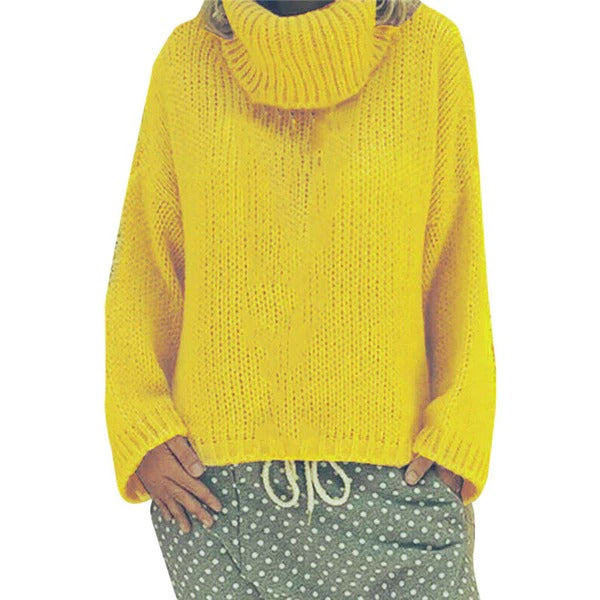 Women's oversized chunky knit sweater high collar ribbed edges cozy casual warm pullover