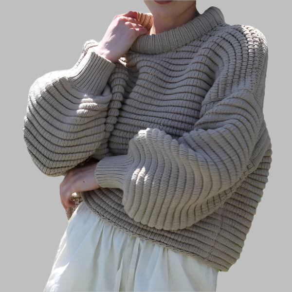 Women's wool blend oversized knit sweater high collar ribbed texture cozy autumn winter warmth