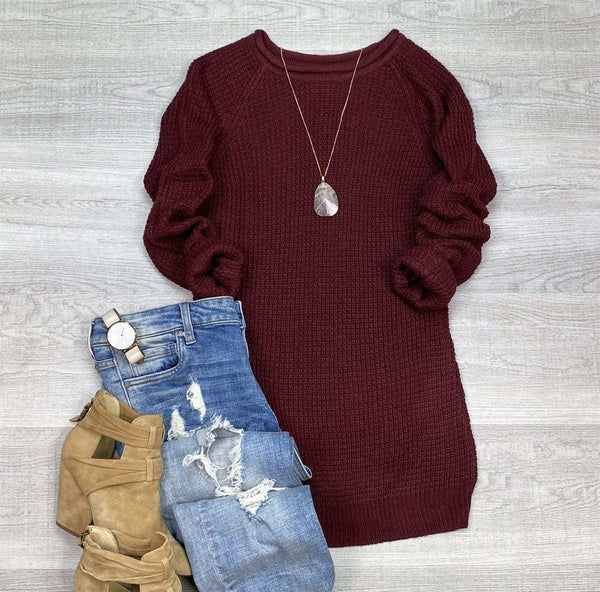 Women's oversized wool blend sweater with cowl neck and side slits in cozy neutral tones