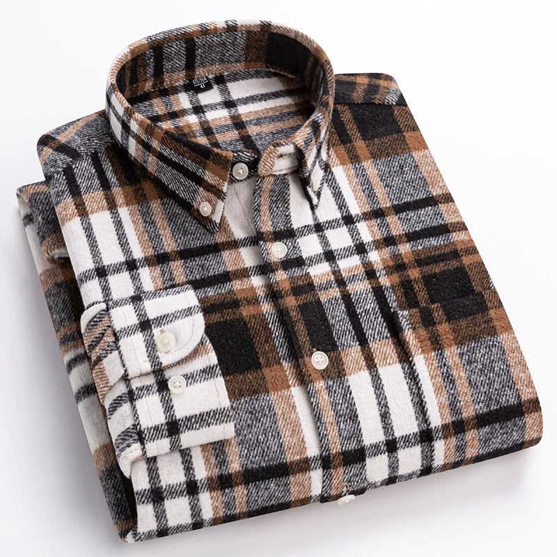 Men's bold plaid cotton shirt traditional collar button-front breathable everyday comfort classic fit