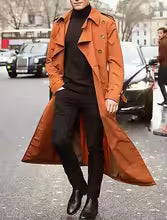 Men's double-breasted hooded trench coat tailored fit warm fleece lining urban style